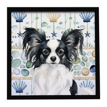 Load image into Gallery viewer, Black and White Papillon Coastal Sea Glass Framed Metal Print