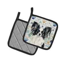 Load image into Gallery viewer, Black and White Papillon Coastal Sea Glass Pair of Pot Holders