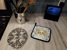Load image into Gallery viewer, Lemon and White Papillon Coastal Sea Glass Pair of Pot Holders