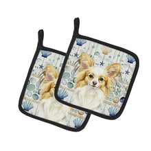 Load image into Gallery viewer, Lemon and White Papillon Coastal Sea Glass Pair of Pot Holders