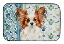 Load image into Gallery viewer, White with Red Papillon Coastal Sea Glass Dish Drying Mat