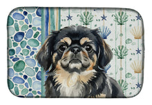 Load image into Gallery viewer, Black and Tan Pekingese Coastal Sea Glass Dish Drying Mat