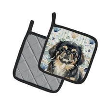 Load image into Gallery viewer, Black and Tan Pekingese Coastal Sea Glass Pair of Pot Holders