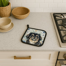 Load image into Gallery viewer, Black and Tan Pekingese Coastal Sea Glass Pair of Pot Holders