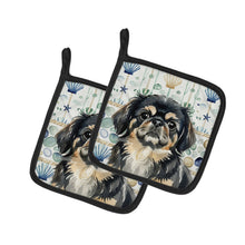 Load image into Gallery viewer, Black and Tan Pekingese Coastal Sea Glass Pair of Pot Holders