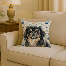 Load image into Gallery viewer, Black and Tan Pekingese Coastal Sea Glass Throw Pillow