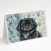 Load image into Gallery viewer, Black Pekingese Coastal Sea Glass Greeting Cards Pack of 8
