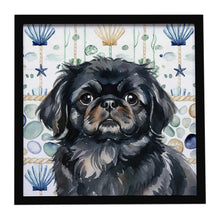 Load image into Gallery viewer, Black Pekingese Coastal Sea Glass Framed Metal Print