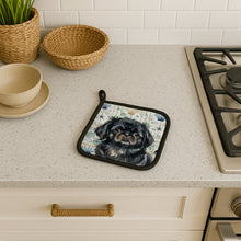 Load image into Gallery viewer, Black Pekingese Coastal Sea Glass Pair of Pot Holders