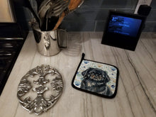 Load image into Gallery viewer, Black Pekingese Coastal Sea Glass Pair of Pot Holders