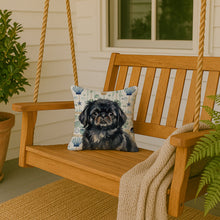 Load image into Gallery viewer, Black Pekingese Coastal Sea Glass Throw Pillow