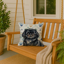 Load image into Gallery viewer, Black Pekingese Coastal Sea Glass Throw Pillow