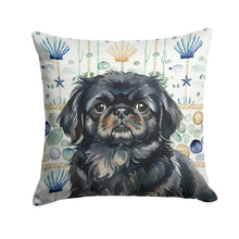 Load image into Gallery viewer, Black Pekingese Coastal Sea Glass Throw Pillow