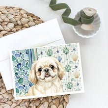 Load image into Gallery viewer, Cream Pekingese Coastal Sea Glass Greeting Cards Pack of 8