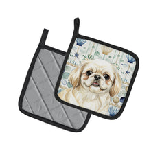 Load image into Gallery viewer, Cream Pekingese Coastal Sea Glass Pair of Pot Holders