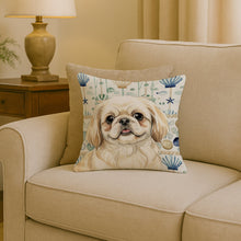Load image into Gallery viewer, Cream Pekingese Coastal Sea Glass Throw Pillow