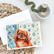 Load image into Gallery viewer, Red Pekingese Coastal Sea Glass Greeting Cards Pack of 8