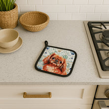 Load image into Gallery viewer, Red Pekingese Coastal Sea Glass Pair of Pot Holders