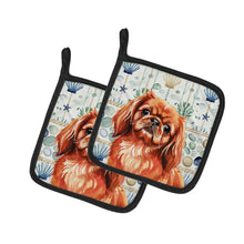 Load image into Gallery viewer, Red Pekingese Coastal Sea Glass Pair of Pot Holders