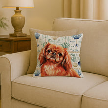 Load image into Gallery viewer, Red Pekingese Coastal Sea Glass Throw Pillow