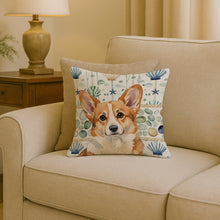 Load image into Gallery viewer, Corgi Coastal Sea Glass Throw Pillow