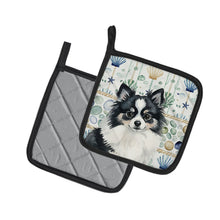 Load image into Gallery viewer, Black and White Pomeranian Coastal Sea Glass Pair of Pot Holders