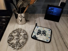 Load image into Gallery viewer, Black and White Pomeranian Coastal Sea Glass Pair of Pot Holders