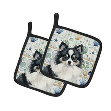 Load image into Gallery viewer, Black and White Pomeranian Coastal Sea Glass Pair of Pot Holders