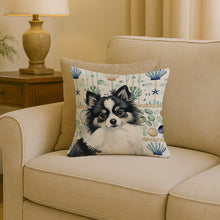 Load image into Gallery viewer, Black and White Pomeranian Coastal Sea Glass Throw Pillow