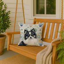 Load image into Gallery viewer, Black and White Pomeranian Coastal Sea Glass Throw Pillow
