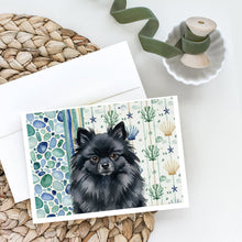 Load image into Gallery viewer, Black Pomeranian Coastal Sea Glass Greeting Cards Pack of 8