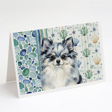 Load image into Gallery viewer, Blue Merle Pomeranian Coastal Sea Glass Greeting Cards Pack of 8