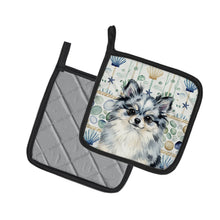 Load image into Gallery viewer, Blue Merle Pomeranian Coastal Sea Glass Pair of Pot Holders
