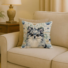 Load image into Gallery viewer, Blue Merle Pomeranian Coastal Sea Glass Throw Pillow