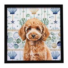 Load image into Gallery viewer, Miniature Apricot Poodle Coastal Sea Glass Framed Metal Print