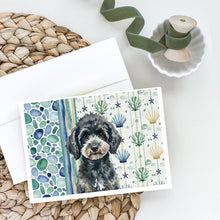 Load image into Gallery viewer, Miniature Black Poodle Coastal Sea Glass Greeting Cards Pack of 8