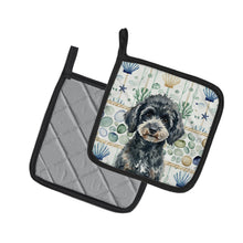 Load image into Gallery viewer, Miniature Black Poodle Coastal Sea Glass Pair of Pot Holders