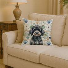 Load image into Gallery viewer, Miniature Black Poodle Coastal Sea Glass Throw Pillow