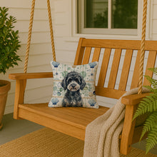 Load image into Gallery viewer, Miniature Black Poodle Coastal Sea Glass Throw Pillow