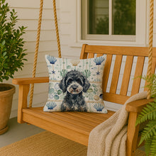 Load image into Gallery viewer, Miniature Black Poodle Coastal Sea Glass Throw Pillow