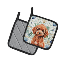 Load image into Gallery viewer, Miniature Red Poodle Coastal Sea Glass Pair of Pot Holders