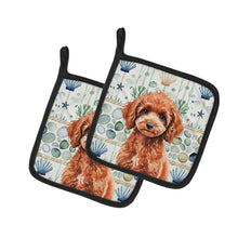 Load image into Gallery viewer, Miniature Red Poodle Coastal Sea Glass Pair of Pot Holders