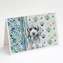 Load image into Gallery viewer, Miniature Silver Poodle Coastal Sea Glass Greeting Cards Pack of 8