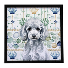 Load image into Gallery viewer, Miniature Silver Poodle Coastal Sea Glass Framed Metal Print