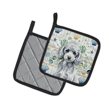 Load image into Gallery viewer, Miniature Silver Poodle Coastal Sea Glass Pair of Pot Holders