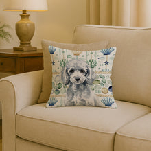 Load image into Gallery viewer, Miniature Silver Poodle Coastal Sea Glass Throw Pillow