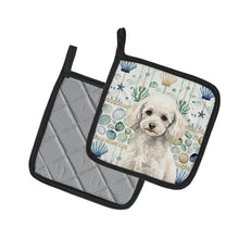 Load image into Gallery viewer, Miniature White Poodle Coastal Sea Glass Pair of Pot Holders
