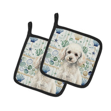 Load image into Gallery viewer, Miniature White Poodle Coastal Sea Glass Pair of Pot Holders