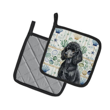 Load image into Gallery viewer, Standard Black Poodle Coastal Sea Glass Pair of Pot Holders