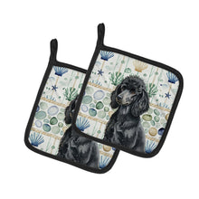 Load image into Gallery viewer, Standard Black Poodle Coastal Sea Glass Pair of Pot Holders